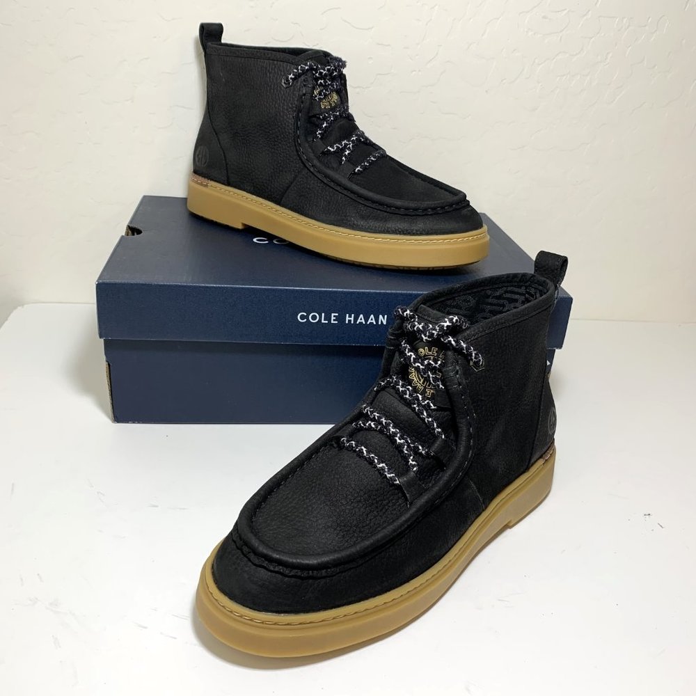 Cole Haan Summit Chukka Leather Booties Lace Up Boots Black Size 9.5 NEW